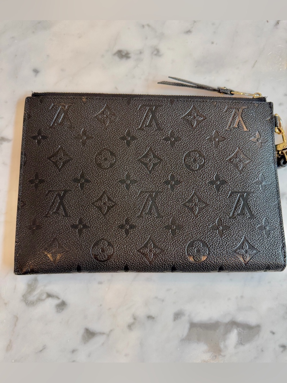 NotLouisVuitton Black Monogram Embossed Pochette 6.5" x 9" - Picture 3 of 7